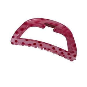 Pink strawberry polka dot hair claw clip with semi-transparent finish for thick hair