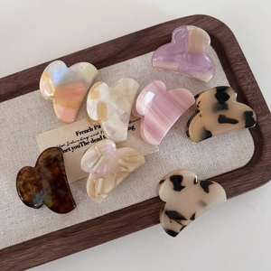 Mini Mollette per Capelli in Acetato Minimaliste Francesi per Donna Piccola Forma a Cuore Marmo Tartarugato Accessori per Capelli