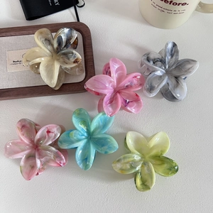 Pince À Cheveux Fleur Colorée Lavis D'été Pour Femmes Élégante Griffe En Plastique Résine Motif Marbre Accessoire Cheveux