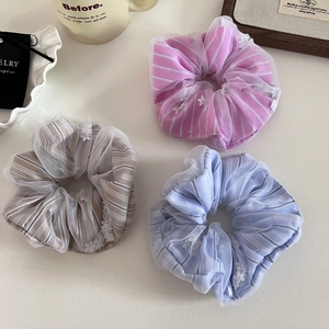 Scrunchies a Rete con Fiori a Righe Eleganti Anelli per Capelli in Organza Elastici per Capelli in Stile Fresco per Donna Accessori
