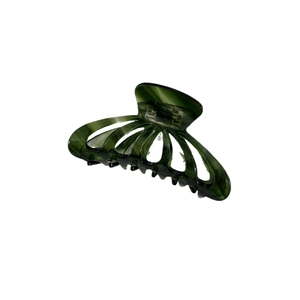 Pince à cheveux élégante vert émeraude à texture marbrée avec grandes dents courbées
