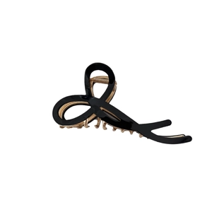 Elegant black acetate bow hair claw clip with golden metal spring for french hairstyles