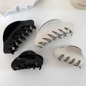 Classic large black and white acetate shark hair clips set for elegant hairstyling