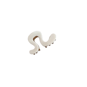 Elegant wavy cream acetate hair claw clip with gold metal spring for ponytail hairstyles