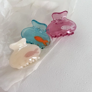 Summer Fresh Transparent Acetate Fish Hair Claw Clip For Women Sweet Ocean Theme Animal Pattern Small Hair Jaw Clip Accessory