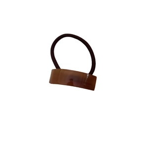 Brown acetate geometric hair tie with France handmade engraving for women's ponytail
