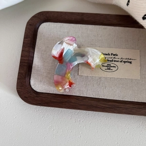 French style acetate arch hair claw clip with colorful oil painting marble pattern for women
