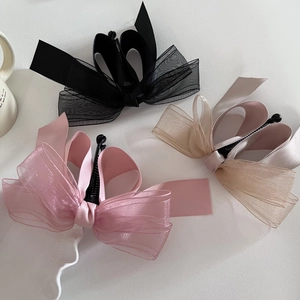 Pince Banane Élégante à Nœud en Organza et Satin Double Couche Barrette à Cheveux Style Français Accessoires Cheveux