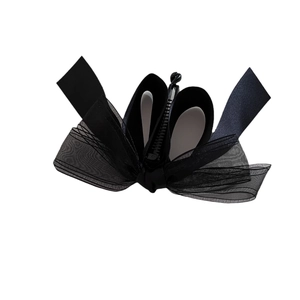 Barrette banane élégante avec nœud en tulle noir pour coiffures de style français