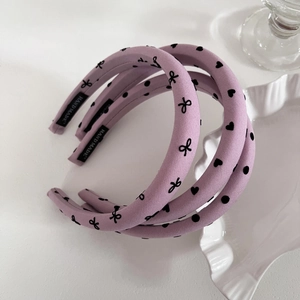 Serre-tête Doux en Tissu Lavande Avec Motif Cœur Nœud Pois Serre-tête Rembourré Haut de Tête pour Femmes Filles Accessoires Cheveux
