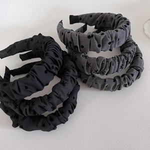 Korean Style Pleated Scrunchie Wide Headband For Women Vintage Heart Polka Dot Bow Fabric Hair Hoop Hair Accessories