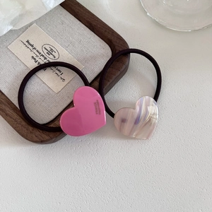 French style acetate heart hair ties in pink and marble white with gold engraving