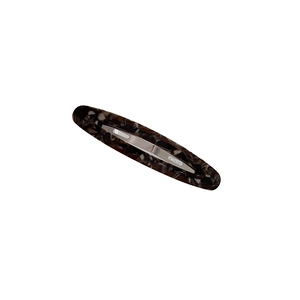 Hollow oval tortoiseshell acetate hair clip with marble pattern and silver metal base