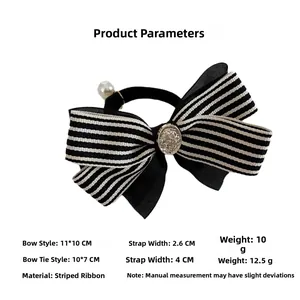Détails de taille et poids pour chouchous à rayures avec perle et boucle métallique