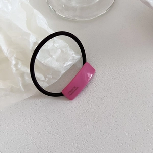 Pink square acetate hair tie with high elastic band and France Handmade detail