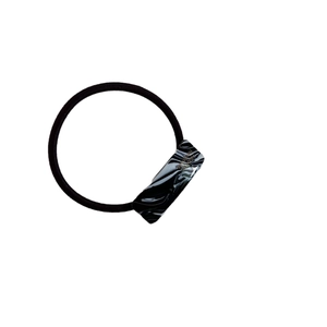 Square acetate hair tie with black and white marble texture on high elastic rope