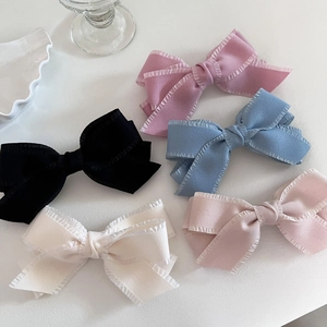 Five-piece set of large ribbon bow hair clips with ruffled edges in pastel colors
