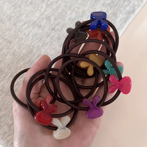 Colorful rabbit pendant hair ties set with high elastic bands for women and girls