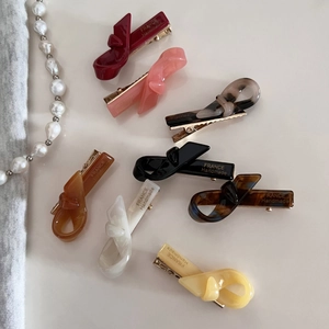 French Retro Acetate Bowknot Hair Clip Small Duckbill Clip With Gold Lettering Handmade Side Clip For Women Hair Styling