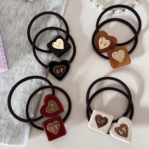 Korean Style Geometric Heart Square Hair Ties Women High Elastic Fabric Rubber Band Handmade Resin Decor Hair Scrunchies Accessories