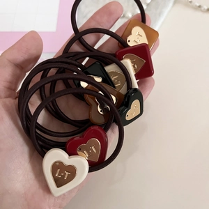 Minimalist elastic hair ties set with heart and square charms in retro colors