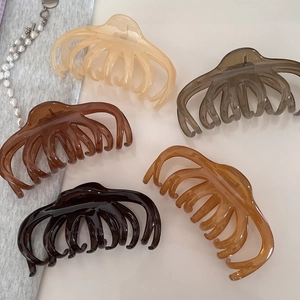 Grande Pince à Cheveux Française Élégante Série Café Translucide Shark Clip Forte Tenue Antidérapante Accessoires de Coiffure en Résine pour Femmes