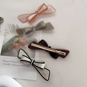 French style resin bow hair clips in multiple colors with golden metal base