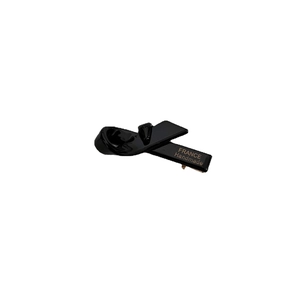 Glossy black handmade French hair clip with elegant golden lettering on a white background