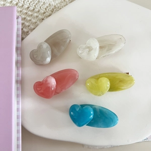Acrylic Marble Pattern Heart Duckbill Hair Clips Colorful Dyeing Sweet Oval Bangs Clip For Women Girls Hair Accessories