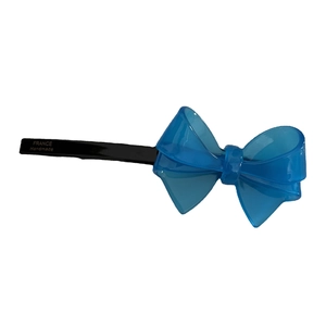 Fermaglio per capelli a fiocco blu traslucido con scritta France Handmade su base metallica
