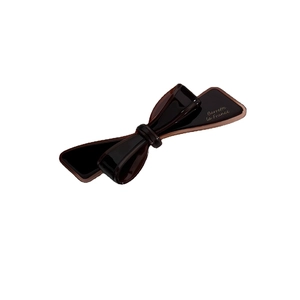 French style double-layered bow hair clip in coffee brown with gold text detail