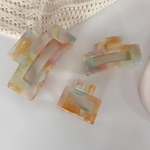 Korean Style Acetate Hair Claw Clips Colorful Marble Texture Large Square Hair Clips For Women Elegant Hair Accessories