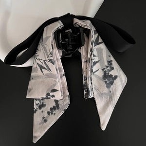 Eleganter Chinesischer Stil Tuschelandschaft Band Schleife Haarklammer Satin Stoff Bambus Kranich Druck Haarklammer Für Damen
