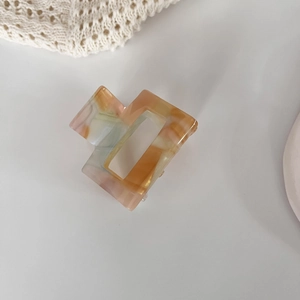 Minimalist square marble pattern hair claw clip with colorful iridescent acetate finish