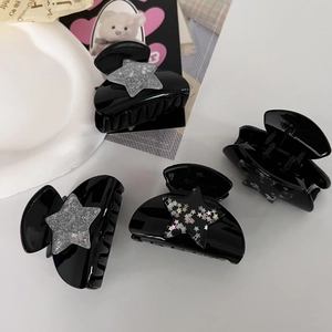 Y2K Style Black Silver Star Hair Claw Clip For Women Sweet Cool Star Sequin Hair Clip Accessories Fashion Small Shark Clip Headwear