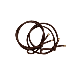 Set of two coffee brown high elasticity hair ties with elegant golden metal buckles