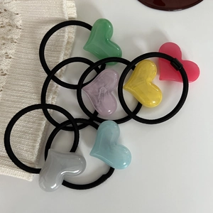 High Elastic Colorful Heart Hair Ties For Women Resin Gradient Scrunchies Sweet Girl Ponytail Holder Handmade Hair Accessories
