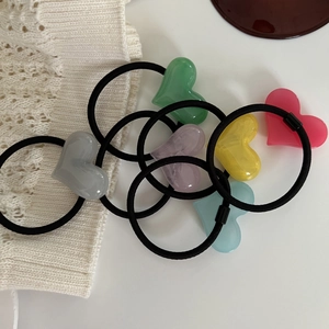 Colorful tie-dye heart hair ties set with high elasticity bands for girls' ponytails