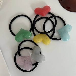 Colorful resin heart hair ties set with high elastic bands in six vibrant shades