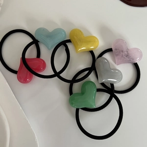 Set of six colorful heart-shaped resin hair ties with high elasticity black rubber bands