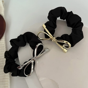 Elegante Elastico in Satin Con Decorazione a Fiocco in Metallo Minimalista Tinta Unita Legacci per Capelli per Donna Ragazza Accessori per Capelli Moda Quotidiana