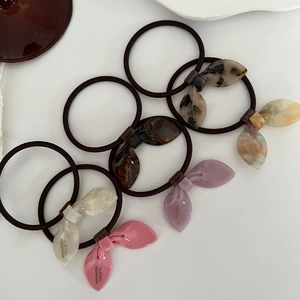 5-piece set of durable rabbit ear hair ties with acrylic marble texture finish