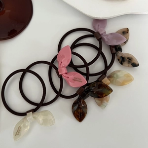 5-pack sweet rabbit ear hair ties with acetate bow accents and high elasticity