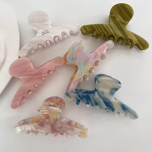 French Style Acetate Hair Claw Clip Elegant Marble Texture Hair Accessories For Women Thick Hair Non-Slip Styling Tools