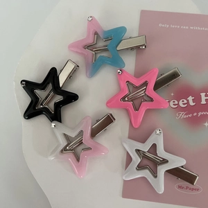 Y2K Star Hair Clip Sweet Cool Millennial Star Rhinestone Resin Duckbill Clip Korean Style Star Hair Accessories For Women