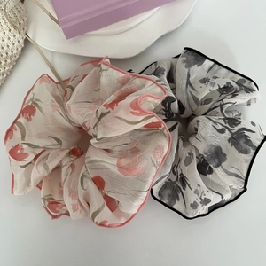Chouchous Floraux Doux Style Français Cravates Cheveux Tissu Élégant Grands Bandeaux Pour Femmes Accessoires Queue De Cheval Mode