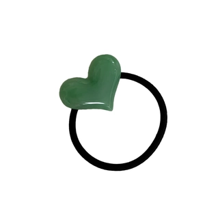 Dopamine style heart hair tie with green resin heart pendant and durable black elastic band