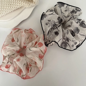 Lot de 2 chouchous élégants style français avec imprimé floral à l'encre en organza doux