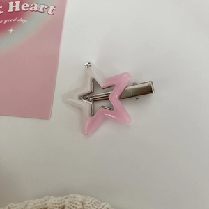 Close-up of Y2K star hair clip with pink gradient acrylic and silver metal base
