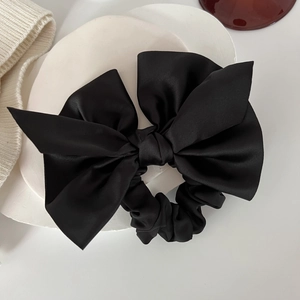 Large Black Satin Bow Hair Scrunchie Elegant French Style High Elastic Hair Tie For Women Aesthetic Hair Accessories